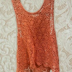 Pins & Needles Crochet Lace Tank Top - Orange